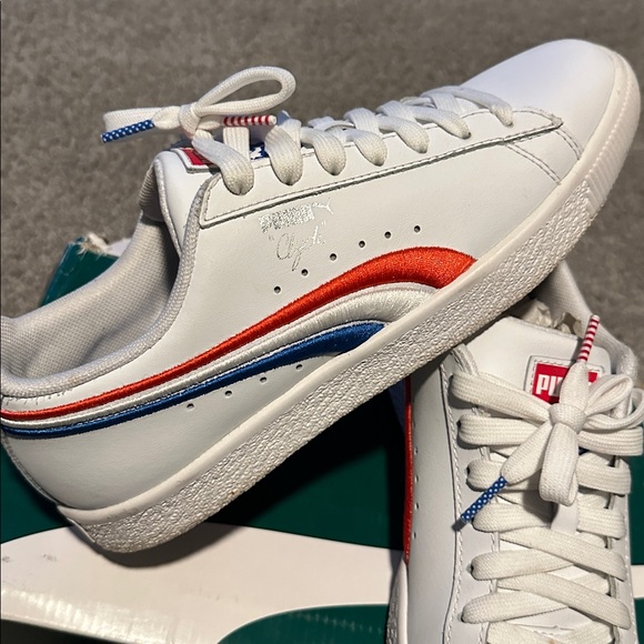 Puma White Sneakers with Red and Blue Details